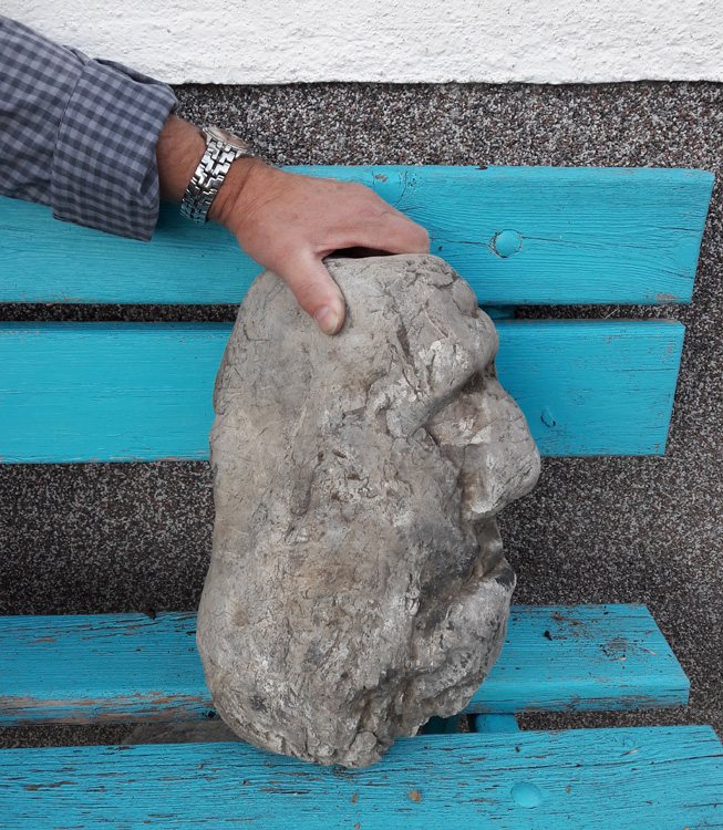 großer Stein, der wie ein Gesicht eines alten Mannes im Profil aussieht
